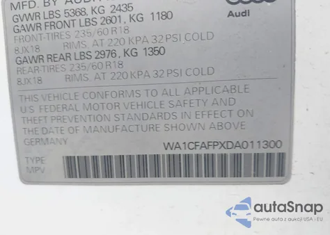 2013 Audi Q5 2.0T Premium from USA, damaged, VIN WA1CFAFPXDA011300